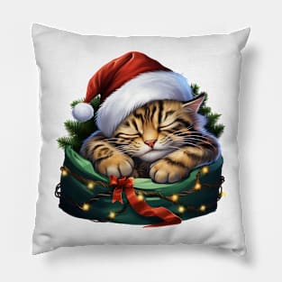 Lazy Bengal Cat At Christmas Pillow