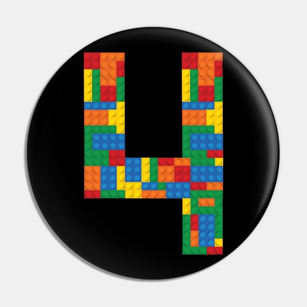 4th Birthday Building Blocks Pin by cacostadesign