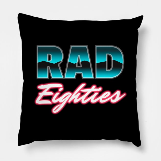 Rad Eighties Neon Synthwave Logo Pillow by ernestouchiha