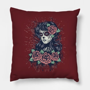 Vintage Day of Dead Girl Pillow