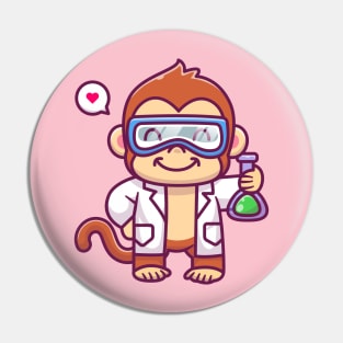 Cute Monkey Scientist Holding Chemical Liquid Cartoon Pin