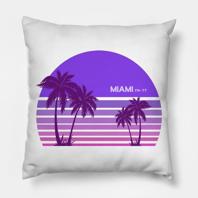 Synthwave - Miami FM-77 Pillow by Acka01