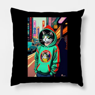 Funny cute cat graphic design artwork Pillow