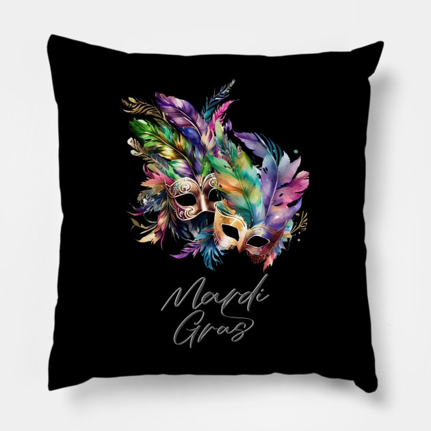 Mardi Gras Masquerade Mask Bead Parade Women Men Kids Pillow by AimArtStudio