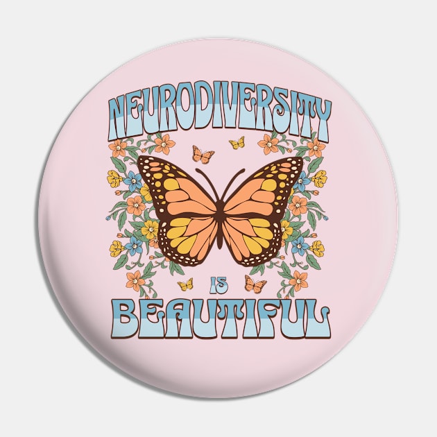 Neurodiversity is Beautiful Neurospicy Autism Pride Boho Butterfly Pin by PUFFYP