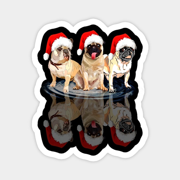 Shadow Pugs Dog Christmas Sweatershirt Cute Pugs Santar Hat Gift T-Shirt Magnet by kimmygoderteart