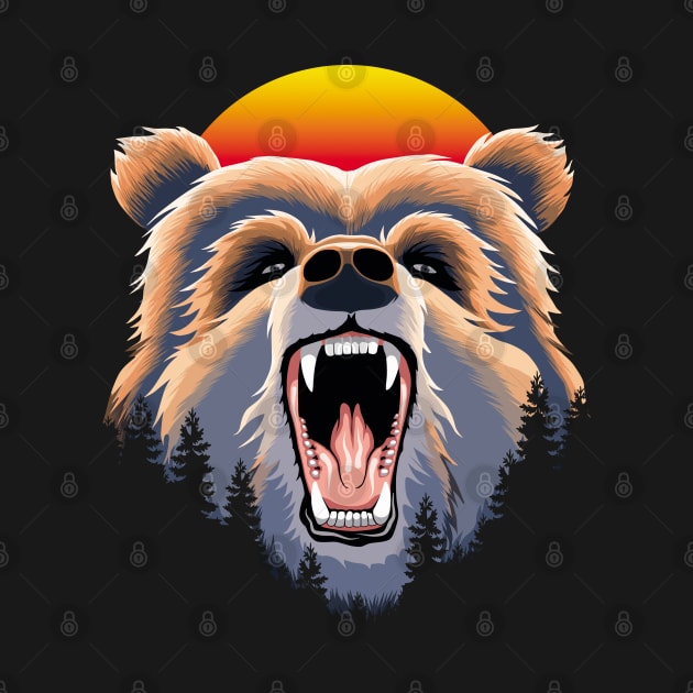 Roaring Grizzly Bear Face by TMBTM