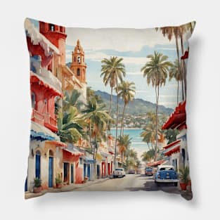 Sayulita Nayarit Oaxaca Mexico Vintage Tourism Travel Pillow