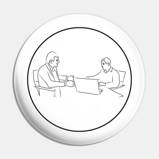 Business negotiations. Business partners. The conversation of men at the table. Interesting design, modern, interesting drawing. Hobby and interest. Concept and idea. Pin