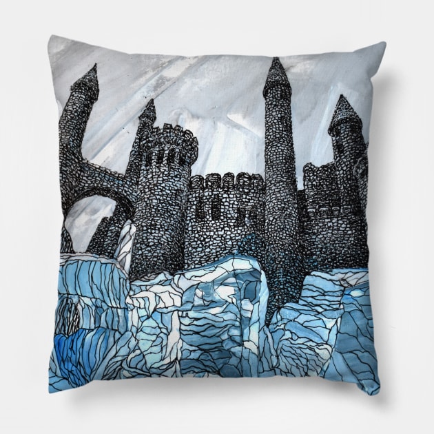 black ice ice castle Pillow by segismundoart