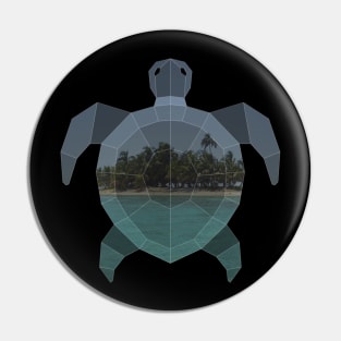 Sea Turtle Low Poly Double Exposure Art Pin