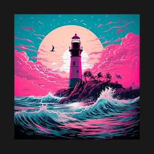 Vaporwave Lighthouse Retrowave - Vintage Sunset - Ocean - Waves - Sea - Light House T-Shirt