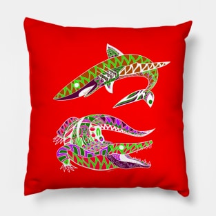 the shark and the alligator ecopop Pillow