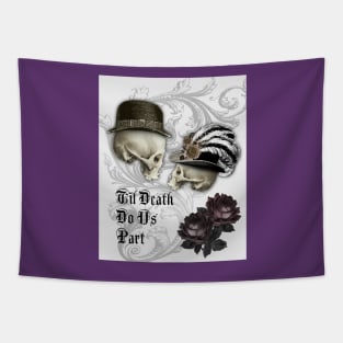 Gothic Couple in Love Skulls Tapestry