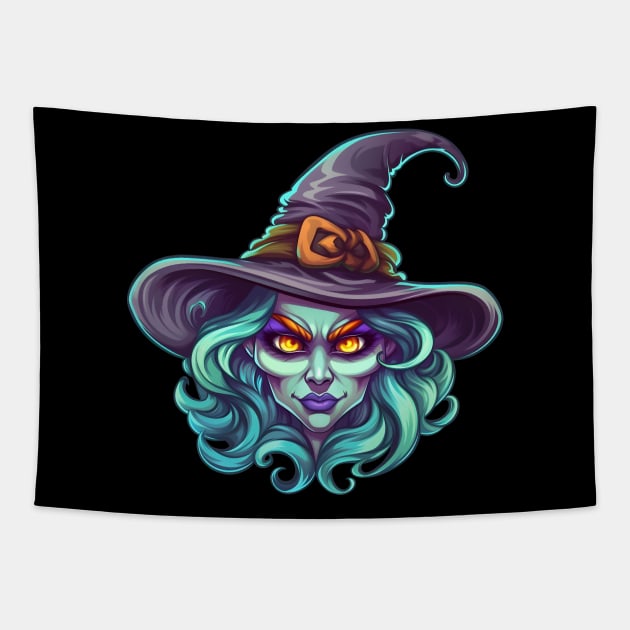 Poison witch face, blue and purple Tapestry by Clearmind Arts