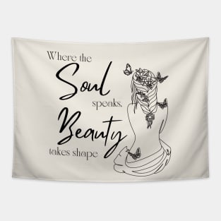 Soul Whispers - Minimalist Line Art Beauty Illustration Tapestry