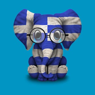 Baby Elephant with Glasses and Greek Flag T-Shirt