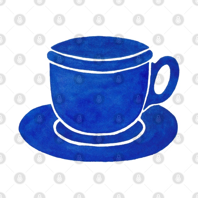 Blue Watercolour Tea Cup And Saucer by sallycummingsdesigns