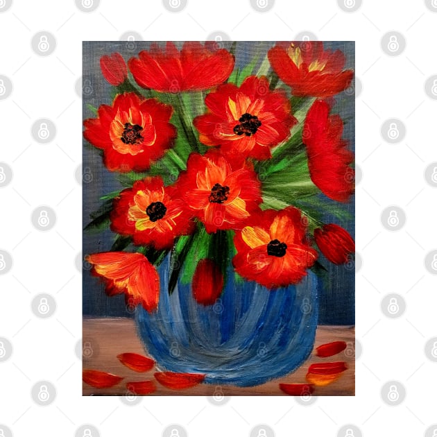 A  lovely boutique of abstract poppie  in a blue vase . by kkartwork