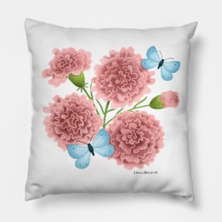 Carnation Flowers and Butterflies Pillow