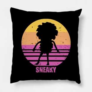 Sneaky Sasquatch Silhouette Distressed Sunset Vaporwave Pillow