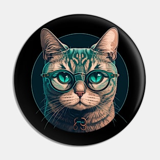 Glasses-Wearing Tabby Cat Pin