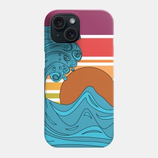 Big summer wave, retro style, high wave of the ocean, summer lovers gift, retro sunset Phone Case