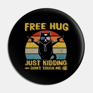 Cat Bandana Free Hug Just Kidding Don't Touch Me Vintage Sunset Pin