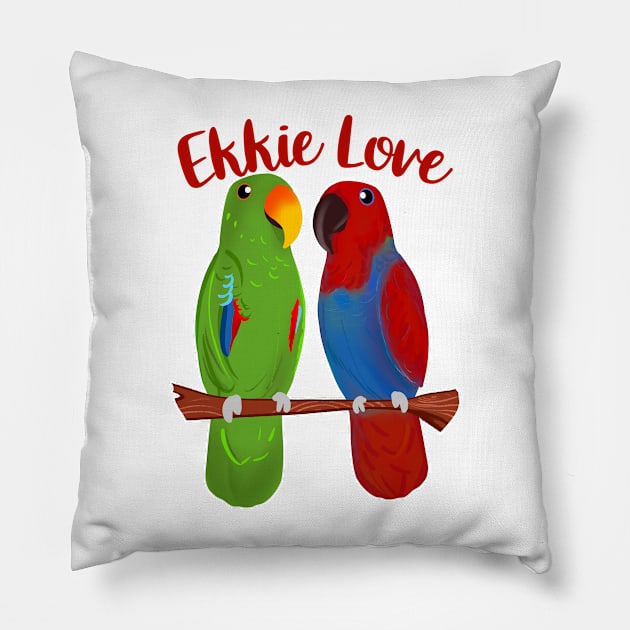 Ekkie Love Cute Eclectus Parrot Couple for parrot lovers Pillow by SusanaDesigns