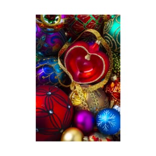 Red Heart Christmas Ornament With Ribbon T-Shirt