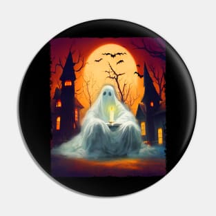 White Ghost Celebrating Christmas Tree Halloween Gothic Pin