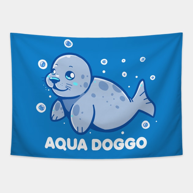 Aqua Doggo - Funny Seal Tapestry by TechraNova