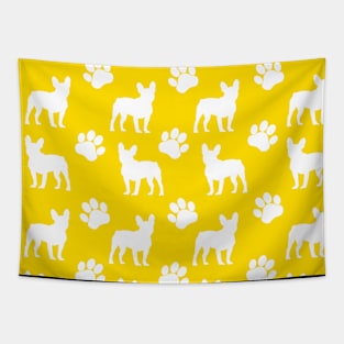 Yellow French Bulldog Pawprint Pattern Tapestry