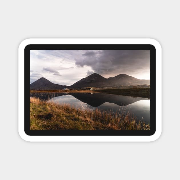 Mirror lake with house and mountains in the background - Isle of Skye Scotland Magnet by Danny Wanders