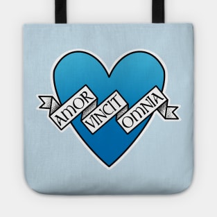 amor vincit amnia blue heart Tote