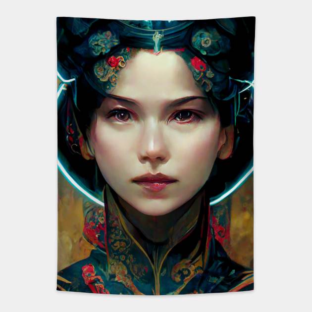 Portrait Queen Machine Gold Tapestry by Bespired