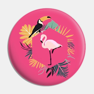 Tropical Flamingo Toucan Monstera Leaf Summer Holiday Pin