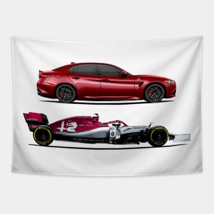 Alfa Romeo Giulia QV & F1 Car Tapestry