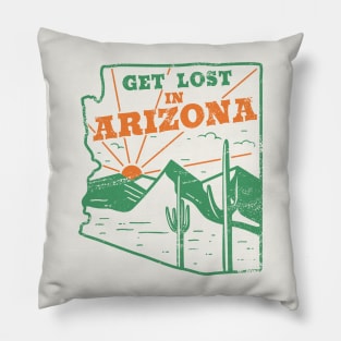 Get Lost in Arizona // Vintage Desert Landscape // Retro Tourism Badge Pillow