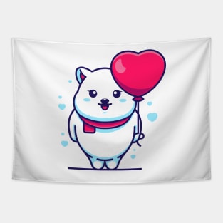 Cute polar bear with balloon cartoon Tapestry