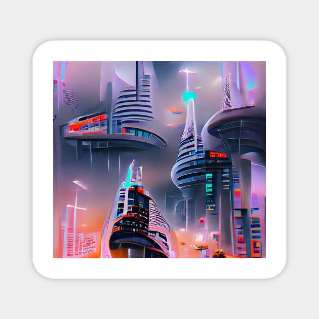 Futuristic Urban Landscape Magnet by Mihadom