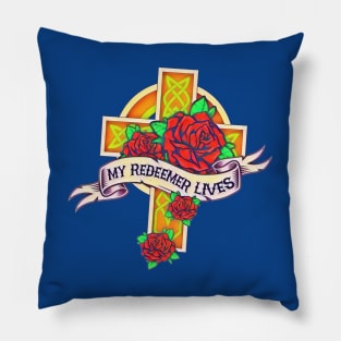 My Redeemer Lives - Tattoo Style Graphic Pillow