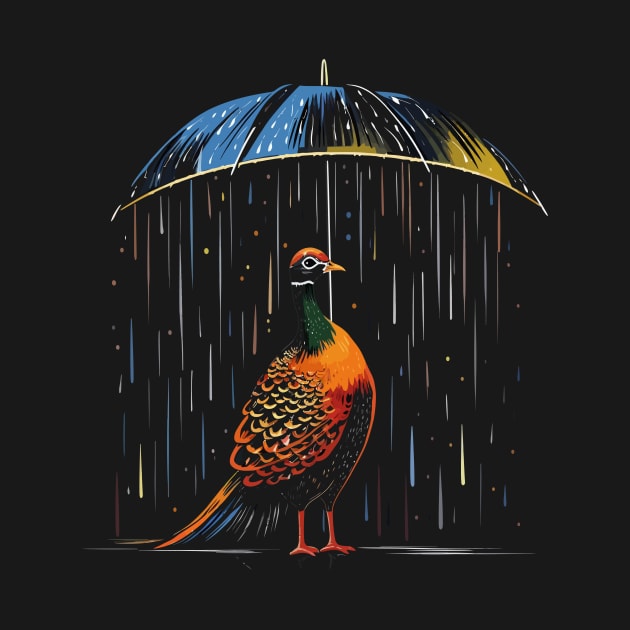 Pheasant Rainy Day With Umbrella by JH Mart