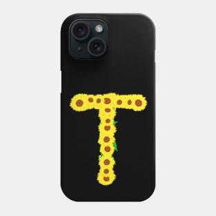 Sunflowers Initial Letter T (Black Background) Phone Case