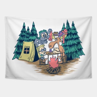 Rocky and friends funny chess camping summer Tapestry