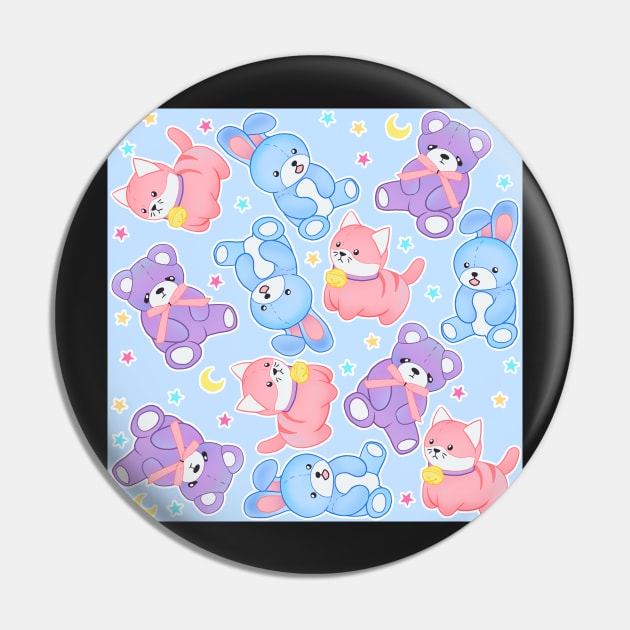 Pastel Plushies on Blue Pin by FrostedSoSweet