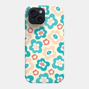 Funky Floral Pattern in Teal, Peach, Yellow and Dark Salmon Phone Case