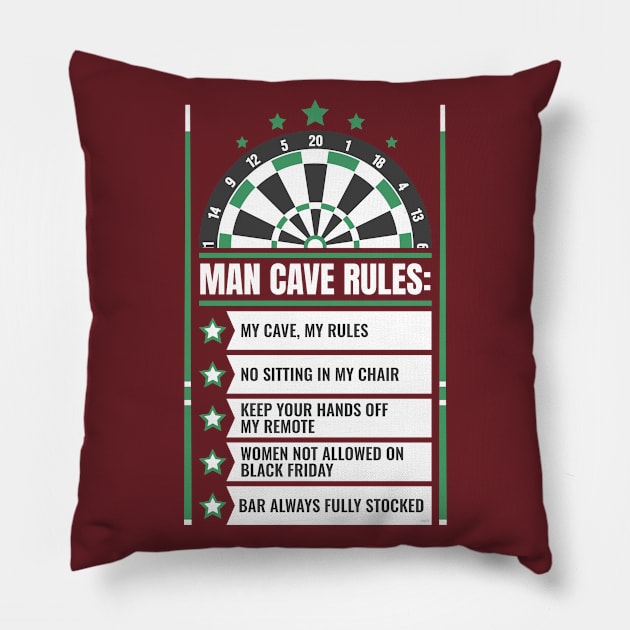 Man Cave Rules Funny Man space Design Pillow by creative