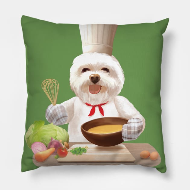 Dog In Chef Hat Cooks Soup Pillow by zkozkohi