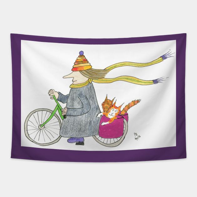 MadCatWoman Bikes the Cats Tapestry by MrTiggersShop